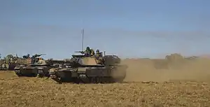 Australian Army M1A1 Abrams Tanks during an exercise at the Bradshaw Field Training Area in 2014