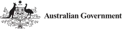 The monochrome logo and wordmark of the Australian Government, based on the Coat of Arms of Australia