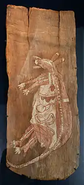 Australian painting of a kangaroo totemic ancestor; c. 1915; painting on bark; 92.5 × 35.5 cm; Musée du Quai Branly