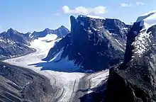 Rock formations and glaciers. Turnweather Peak in the middle.