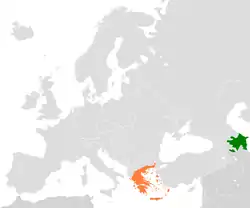 Map indicating locations of Azerbaijan and Greece