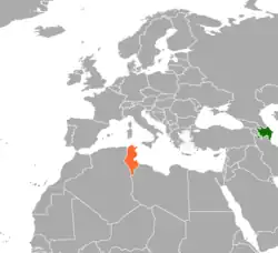 Map indicating locations of Azerbaijan and Tunisia