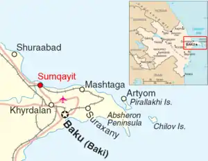 Map showing Pirallahi Island off the Apsheron Peninsula.