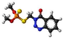 Ball-and-stick model of the azinphos-methyl molecule