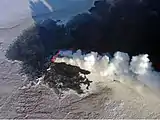 Eruption columns of mixed eruption at Holuhraun, Iceland in 2014