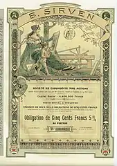 Bond of the company B. Sirven, issued 14. May 1901; illustrated by Luigi Loir