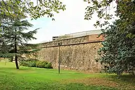 Auditorium protruding from a curtain wall