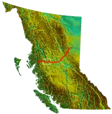 Coastal GasLink route.Wetʼsuwetʼen territory is in the white square