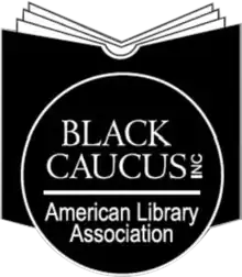 logo of BCALA which is a black circle with the organization's name against a background of an open book, also in black