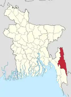 Location of Rangamati Hill District within Bangladesh