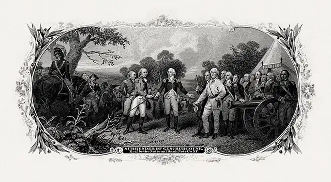 BEP vignette by Frederick Girsch of Trumbull’s painting Surrender of General Burgoyne