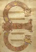 Decorated initial E (text is right-side up)