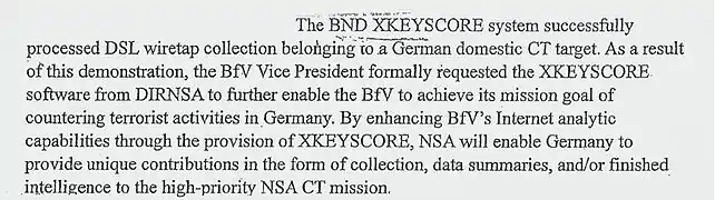 NSA document reveals the German BND's usage of the NSA's XKeyscore to provide "unique contributions".