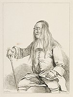 Boucher after Watteau, Vieillard assis, coiffé d'une calotte, 1728, etching, plate 198 in Figures de différents caractères, Louvre, Paris