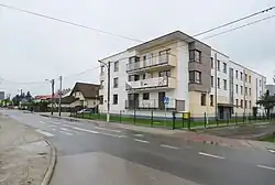 Ostródzka Street located in Brzeziny, in 2017.