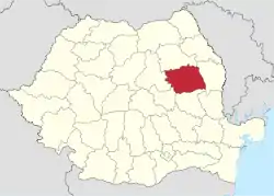 Location of Bacău County in Romania