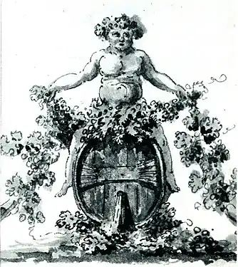 The epistle's credo sings "Here Bacchus is bidden!" Illustration of Bacchus, god of wine, by Johan Gottlob Brusell [sv] in one of Bellman's manuscripts.