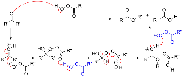 Reaction mechanism of the Baeyer-Villiger oxidation.