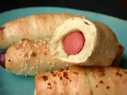 Cross-section of a bagel dog