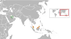 Map indicating locations of Bahrain and Malaysia