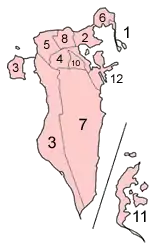 Map of Bahrain showing municipalities