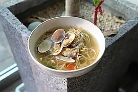 Korean kongnamul-guk (soybean sprout soup) with bajirak clams