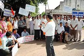 Bajrang Dal members protesting at St. Aloysius College, Mangaluru