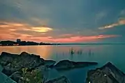 Long exposure photo of a sunrise by the lake