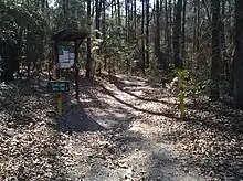 Sign upon a trail in the woods