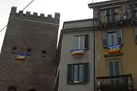 "Pace da tutti i balconi": peace flags hanging from windows, Milan, Italy, (March 2003)