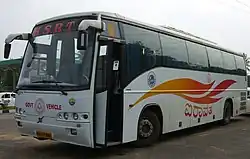 A Volvo coach of the Karnataka State Road Transport Corporation