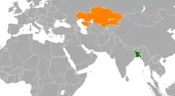 Map indicating locations of Bangladesh and Kazakhstan