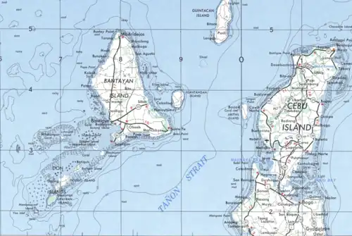 Map of Bantayan Island, with islands labelled