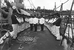 Turgut Reis-class battleship (Barbaros Hayreddin or Turgut Reis)nın güvertesinde yapılan teftiş.