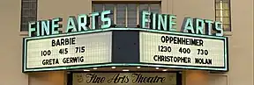 The Fine Arts Theatre in Asheville, North Carolina, United States, displaying showtimes for both films