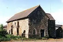 Barn with gate piers and adjoining building about 50m east of Golden Manor House