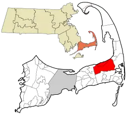 Location in Barnstable County and the state of Massachusetts