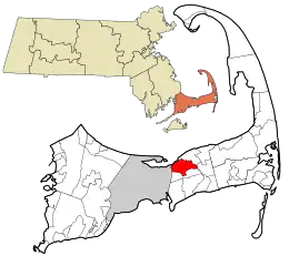 Location in Barnstable County and the state of Massachusetts