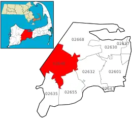 Location of ZIP code 02648 Marstons Mills within the Town of Barnstable, county, and state