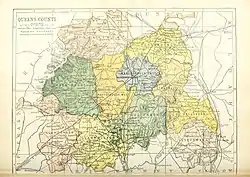 Barony map of Queen's County, 1900; Tinnahinch is pink, in the northwest.