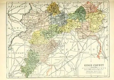 Baronies of County Offaly. Ballybritt is shaded pink.