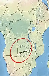 Approximate location of Barotseland