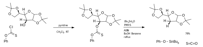 Barton-McCombie deoxygenation with tributyltin anhydride and PMHS