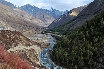 Baspa River flowing next to Chitkul