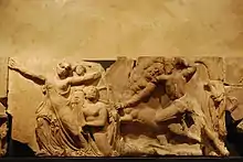 One of the stones of the Bassae Frieze showing the battles with centaurs