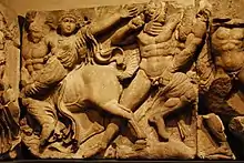 One of the stones of the Bassae Frieze showing the battles with centaurs