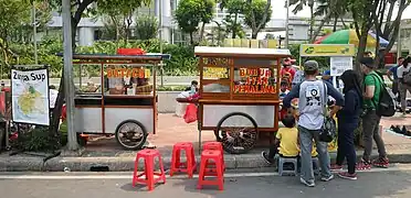 Cart hawkers selling various culinary in Jakarta, Indonesia