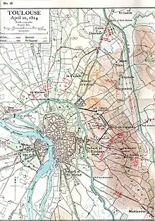 Map of the Battle of Toulouse on 10 April 1814