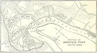 Map shows the Battle of Arkansas Post.