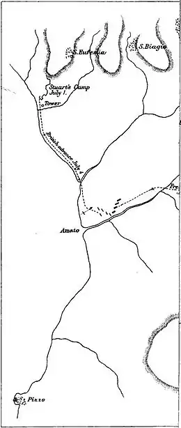 Battle of Maida map in black ink on white background